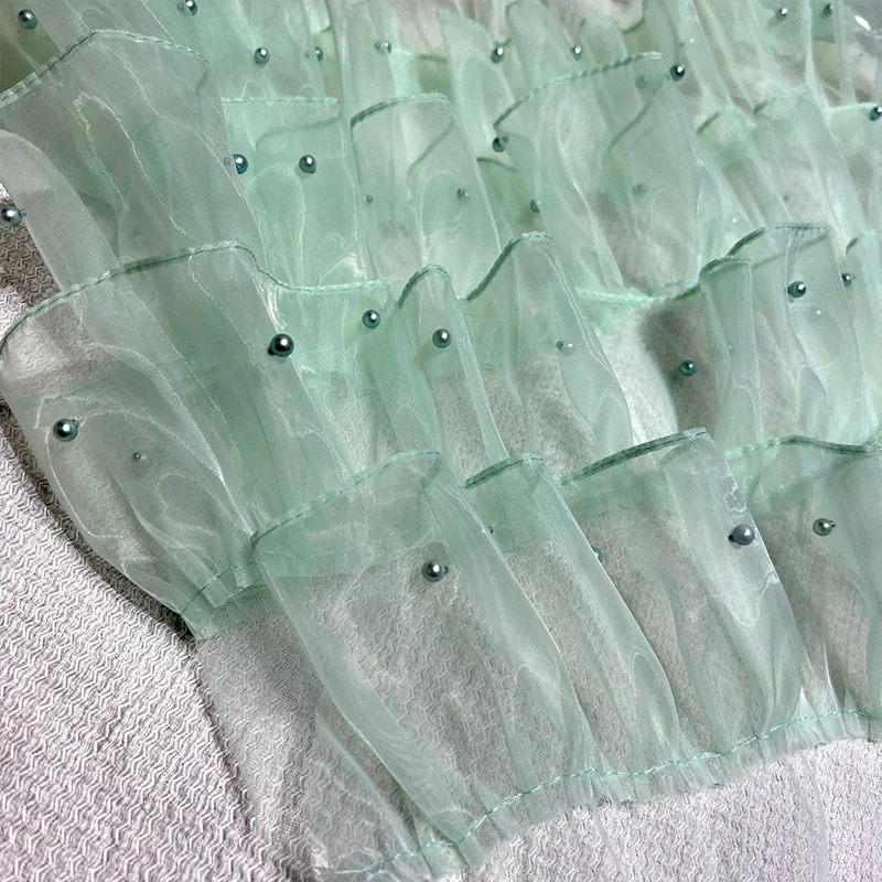 2yards 5layer Organza Ruffled Beads Lace Fabric DIY Sewing Trims Clothes Accessories Wedding Dress Pearl Designer Fabric