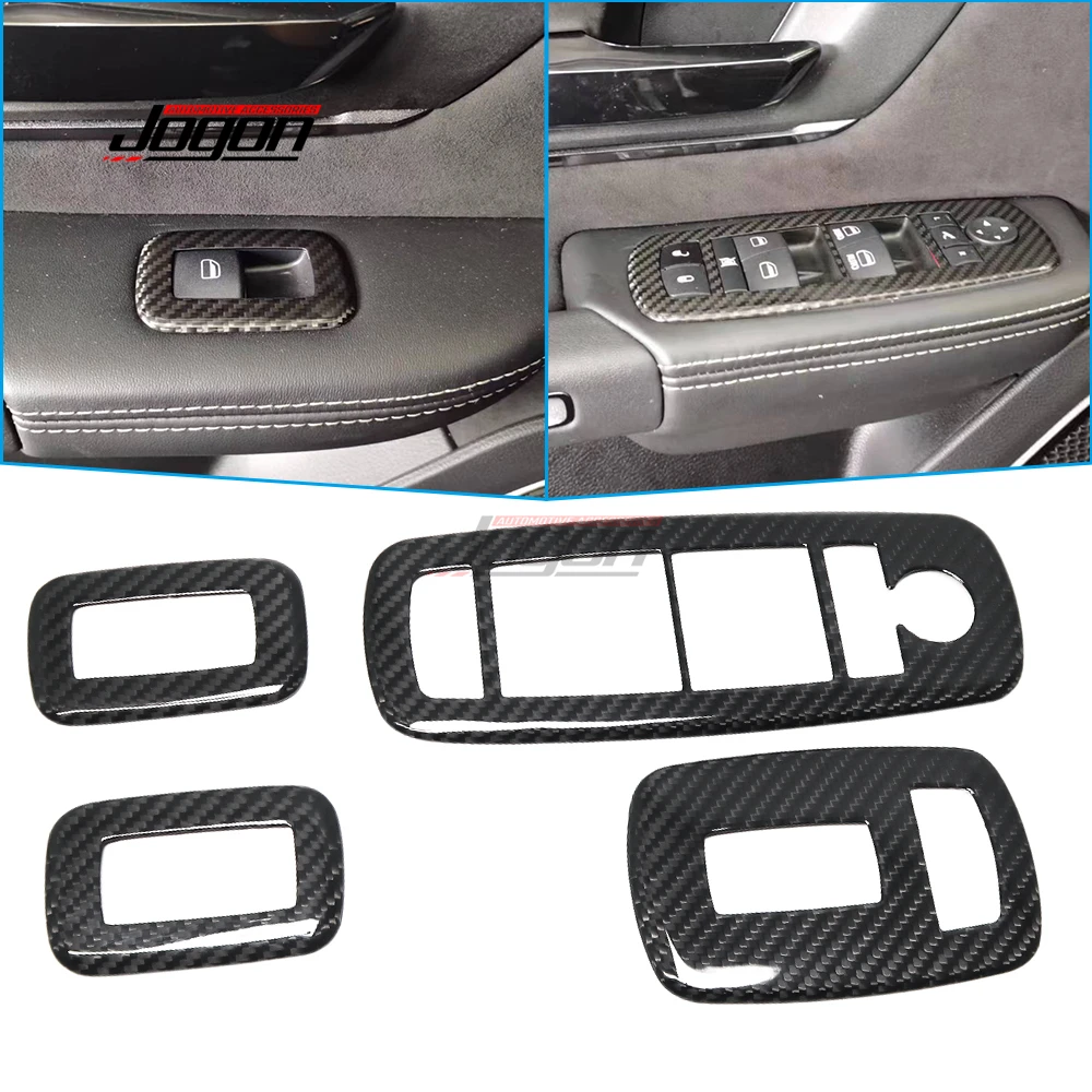 LHD Carbon Fiber Car Interior Door Window Lift Switch Adjust Button Panel Cover Sticker Trim For Dodge RAM TRX 1500 2019-2023