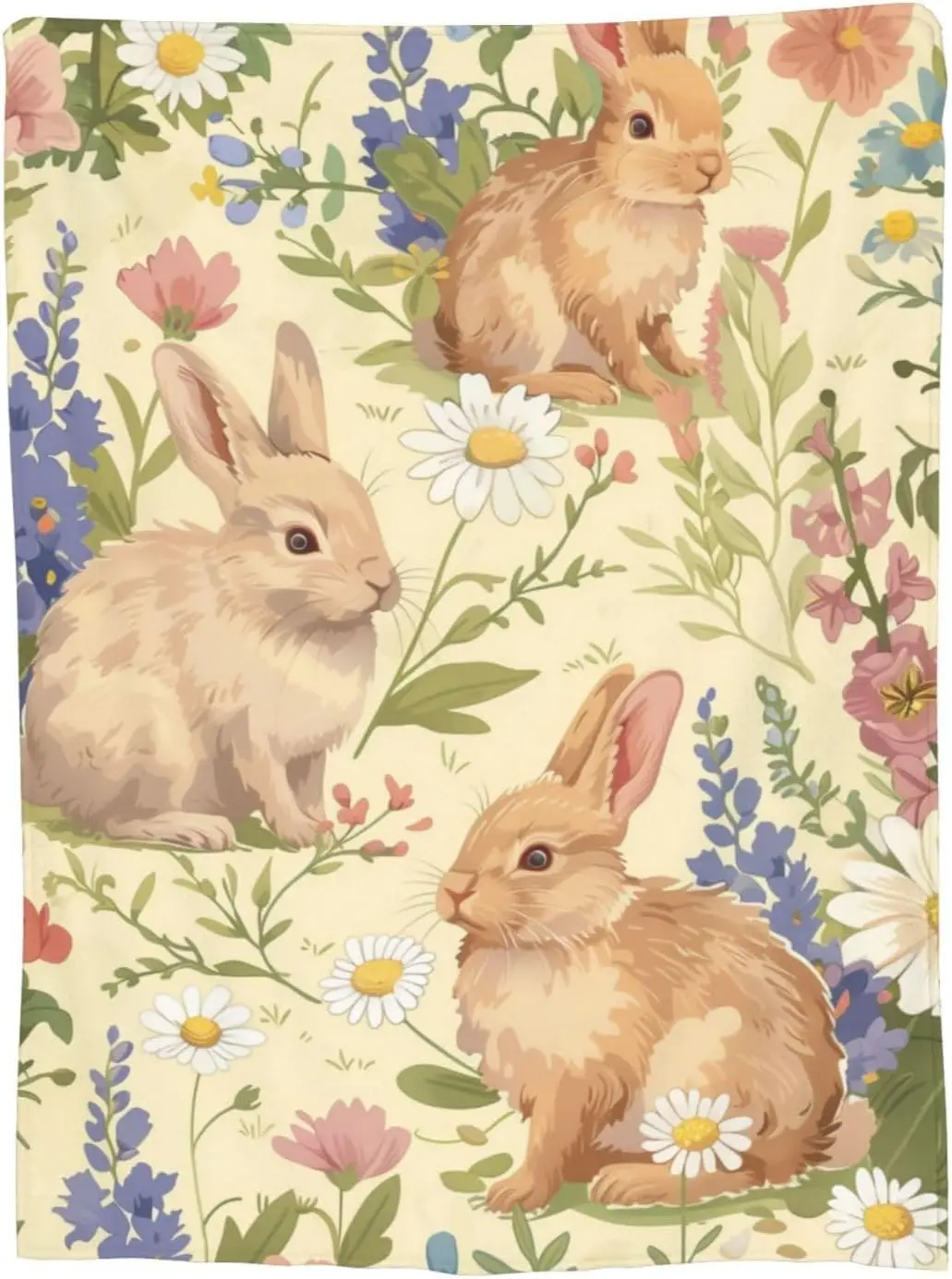 Bunny Blanket for Girls Kids, Flannel Rabbit Blankets Gifts, Floral Daisy Bunny Throw Blanket for Sofa Couch Bed Living Room