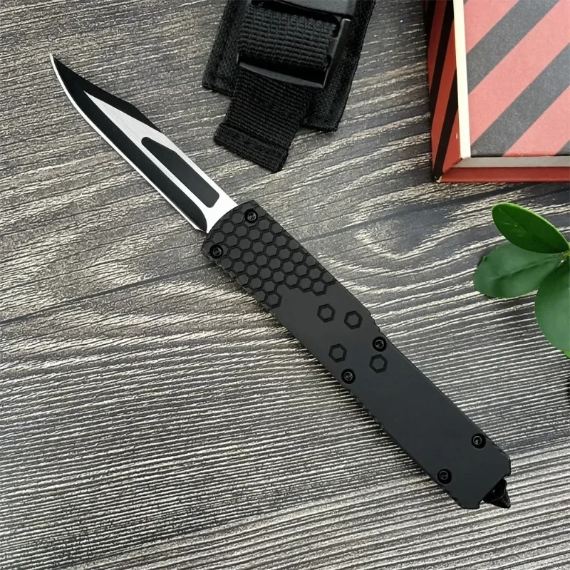 

Outdoor Folding Knife 440C Blade Zinc Alloy Black Handle Pocket Tactical Self-defense Tacticla Multitool Knife with Nylon Sheath