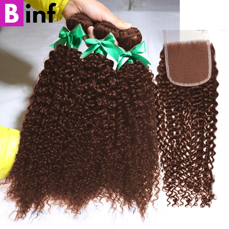 15A Mongolian Kinky Curly 3/4 Bundles With Closure Human Hair Bundles With Frontal Closure Loose Deep Wave Bundles With Closure