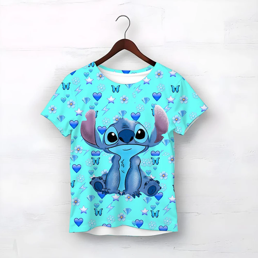 

2025 Stitch Disney забавная футболка с героями мультфильмов, женская футболка с рисунком, уличная футболка, женская одежда