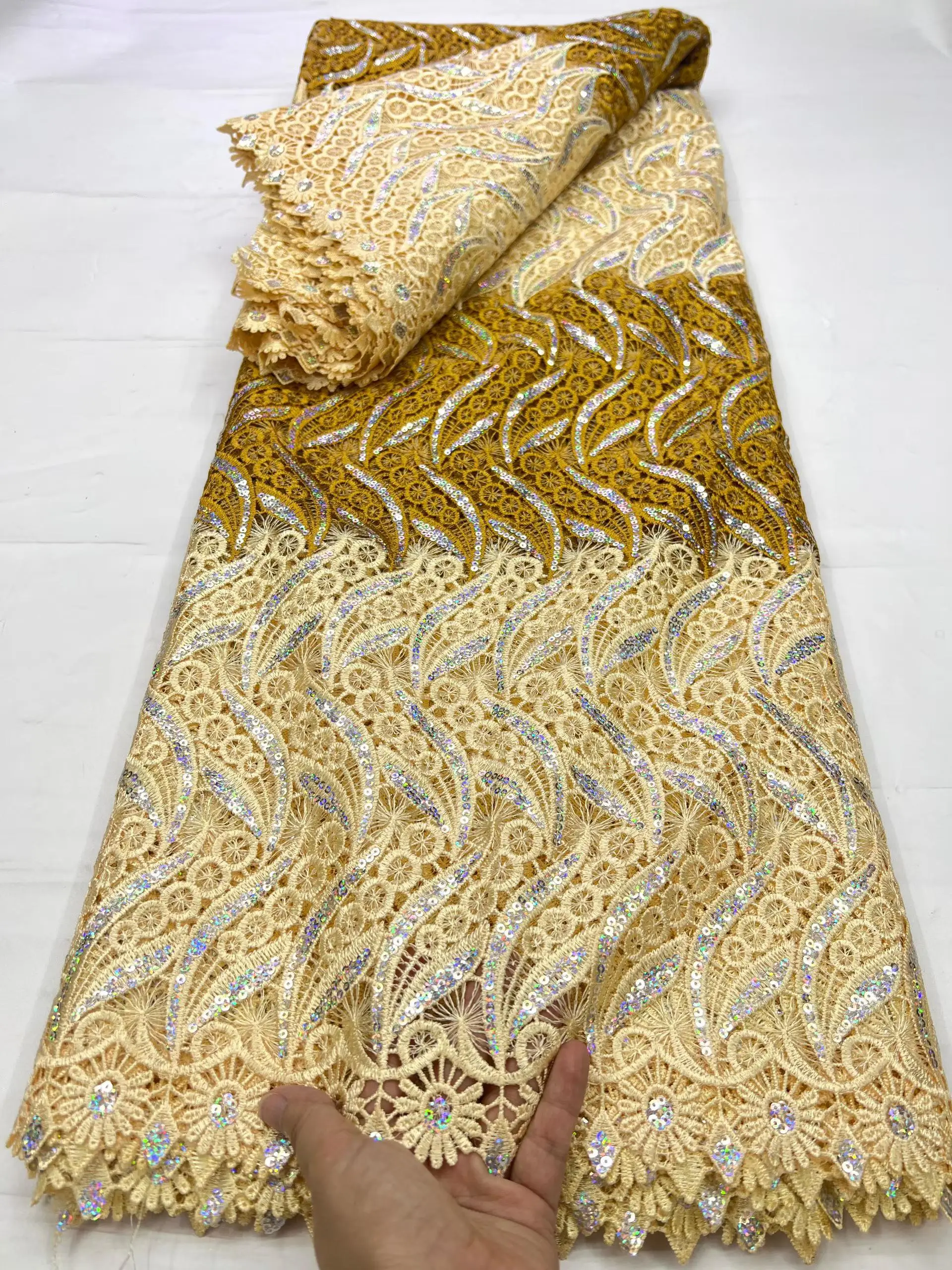 

2026 High-Quality African Nigerian Tulle Lace Fabric Embroidery Sequins French Guipure Fabric for Party/Wedding Dresses