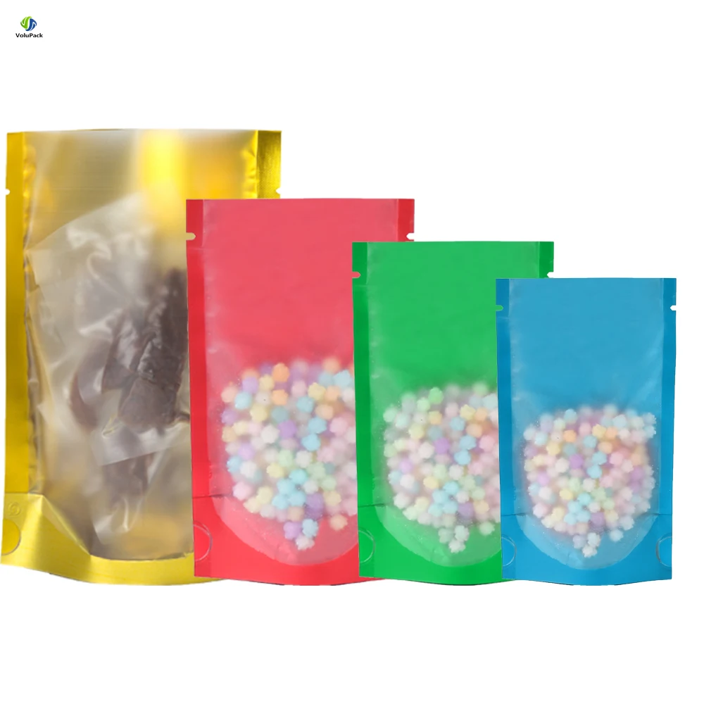 Open Top Mylar Bags Smell Proof Vacuum Sealable One Side Frosted Transparent Food Storage Sachet Foil Matte Stand Up Pouches