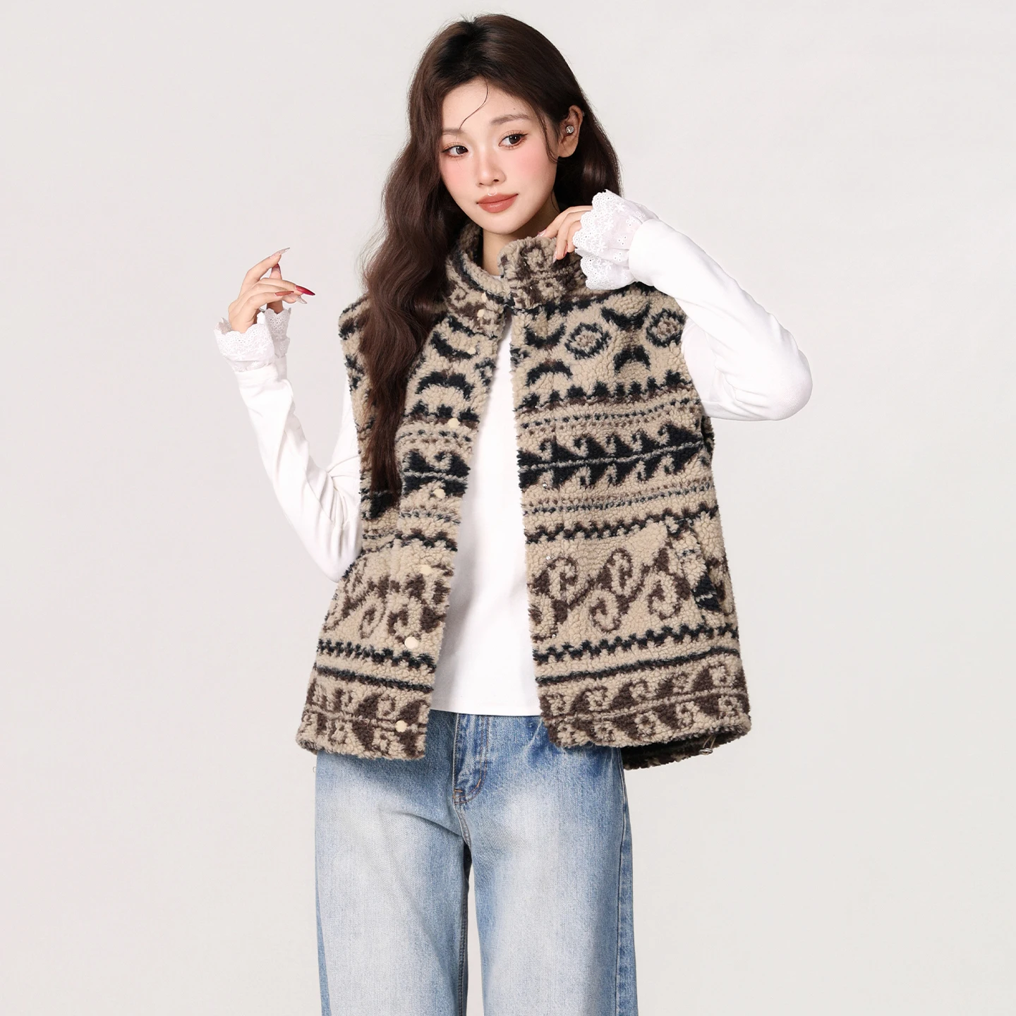 سترة ريترو فيل آيلاند بنمط خروف من القطيفة للنساء لخريف وشتاء 2025 سترة كتف كامري جديدة #2