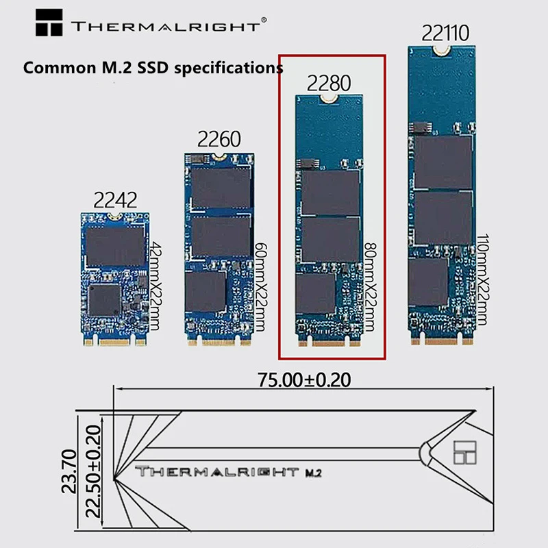 Thermalright M.2 2280 SSD Heat Sink M2 NVMe 2280 Solid State Disk Aluminum Heatsink with Thermal Silicone Pad