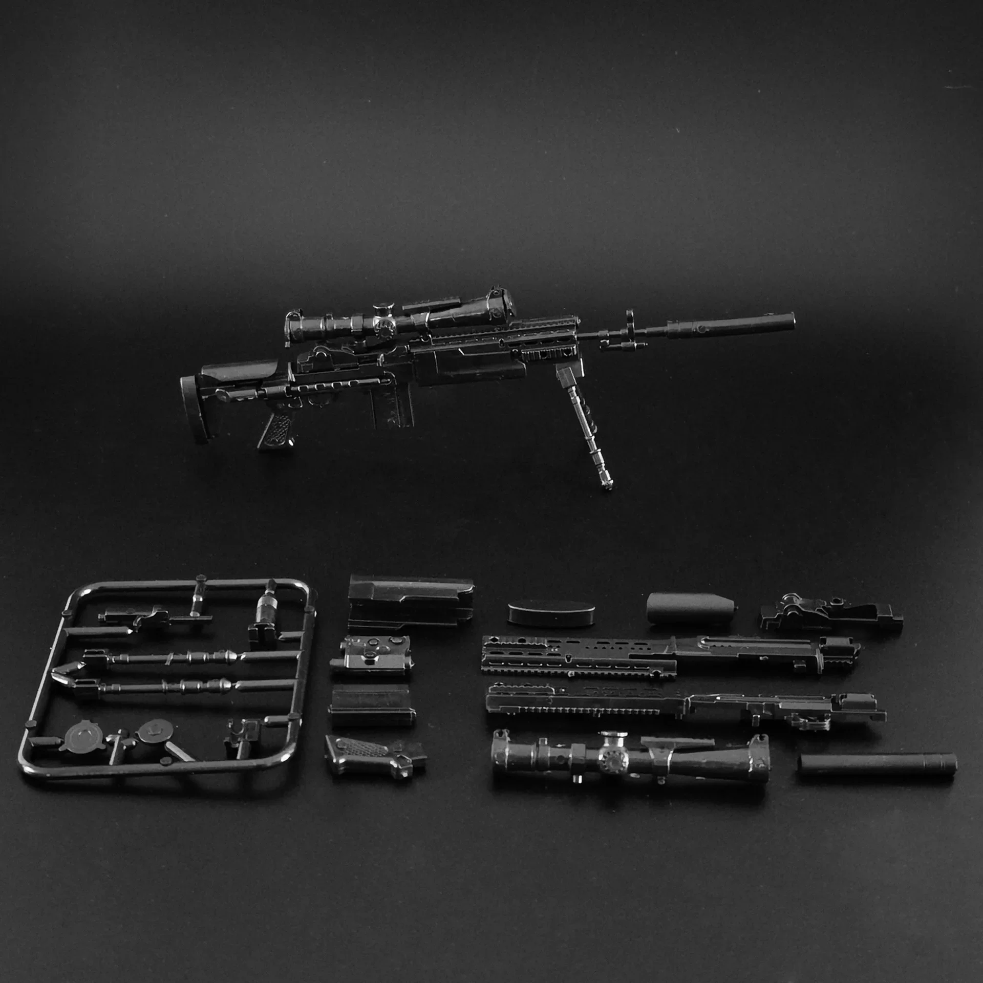 1:6 Scale MK14 MODO Sniper Rifle Black Coated Plastic Assemble Gun Model 4D Military Accessories for 12