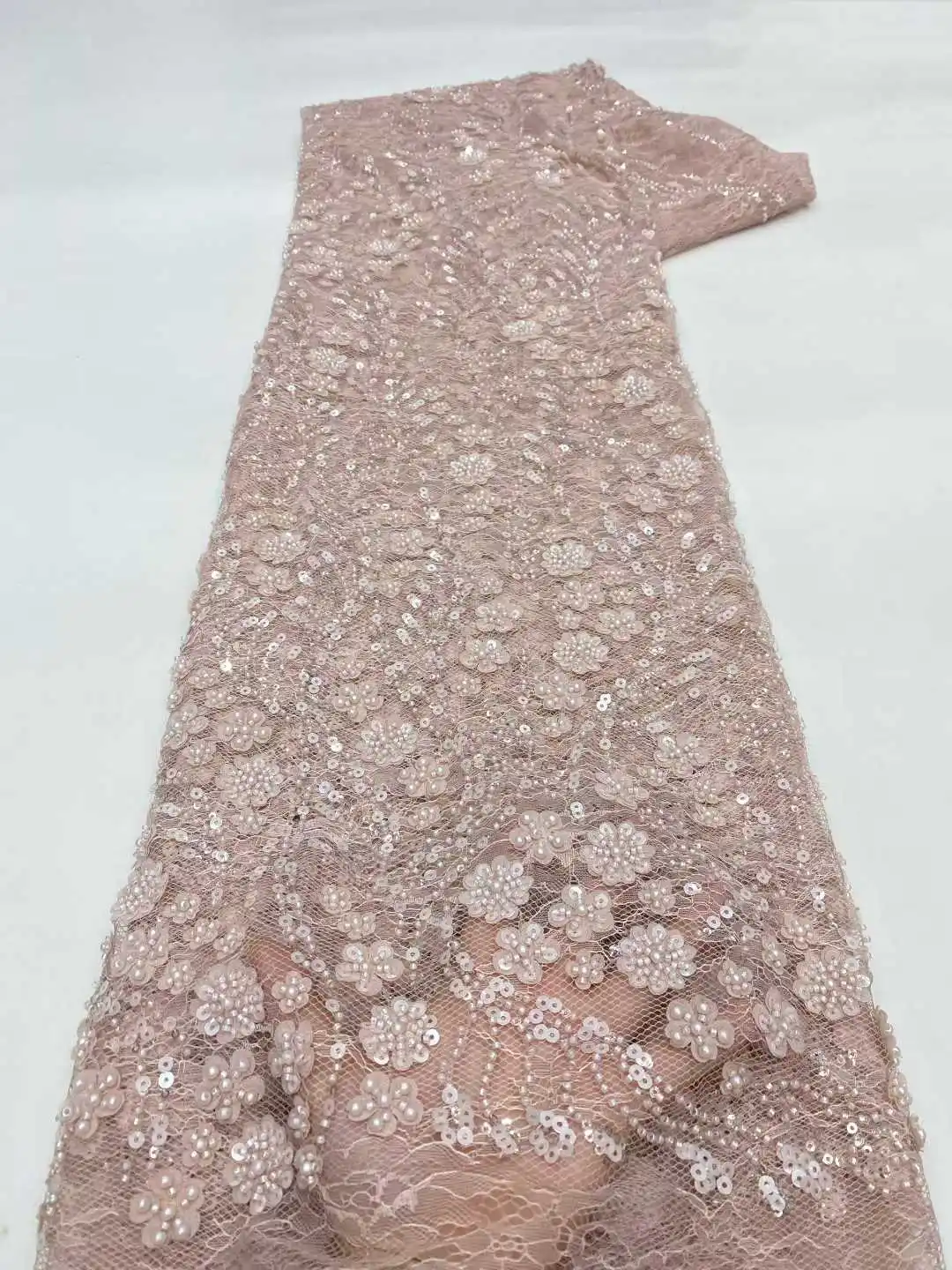 

High Quality Fashion African Sequins Tulle Embroidered Groom Lace Fabric Beaded Sequins Lace Fabric For Wedding Dress -XZ