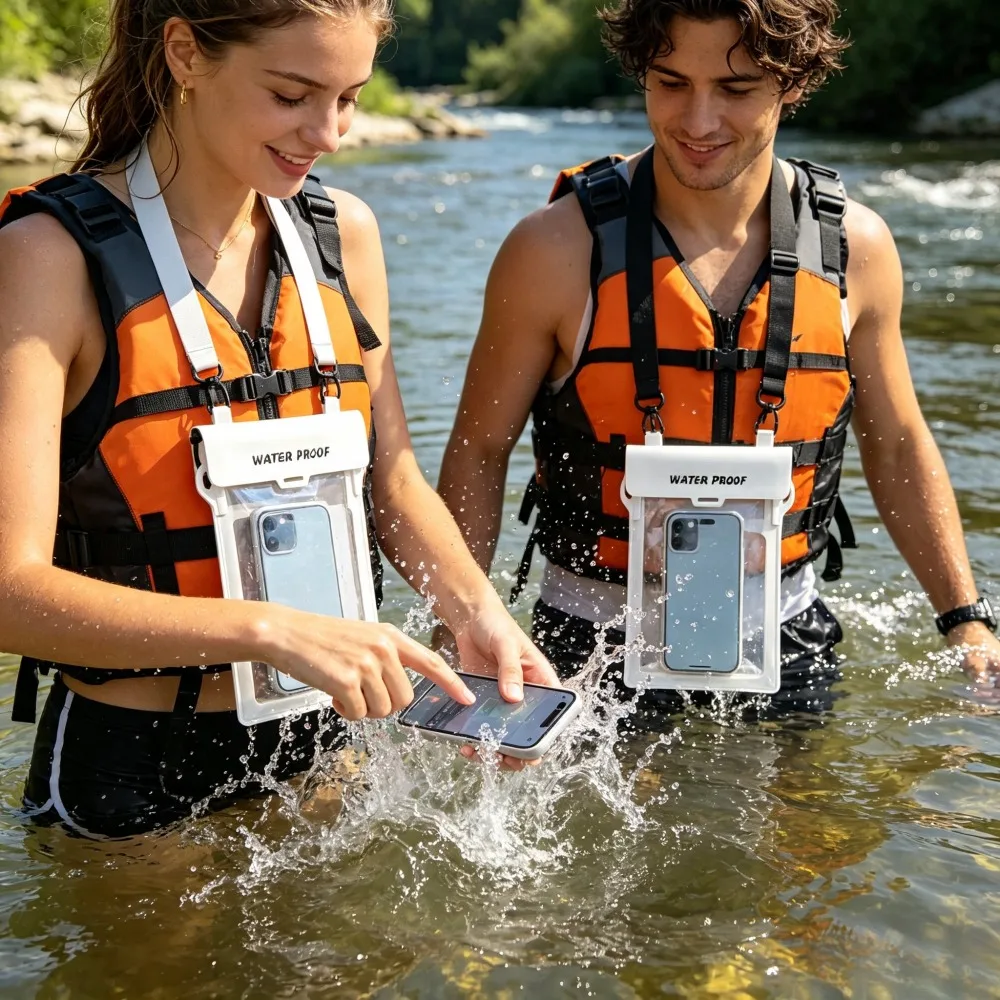 Waterproof Crossbody Beach Bag White 1 Pack, Touchscreen Large Phone Dry Pouch, Outdoor Waterproof Storage Bag for Swimming Rafting Surfing Water Activities