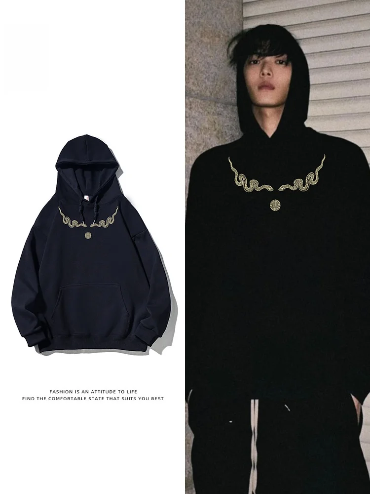 

Серебристая флисовая толстовка с длинным рукавом, повседневная, мужская, зимняя, утепленная, с принтом «Год Змеи», парная, для отдыха