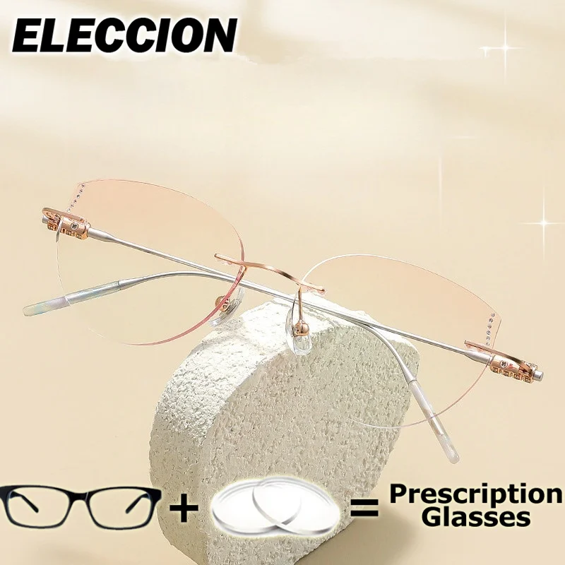 

ELECCION очки без оправы по рецепту, очки для чтения из чистого титана, женские очки с бриллиантами, оправа для очков для дальнозоркости