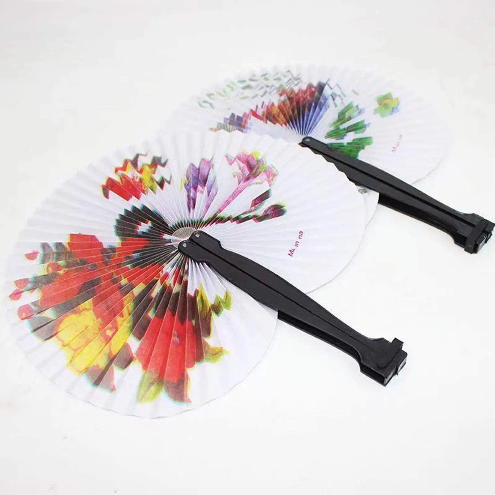 Foldable Paper Fan Retro Windmill Small Round Paper Color Decor Paper Fan Style Party Hand Gift 1pc Random Fan Printed