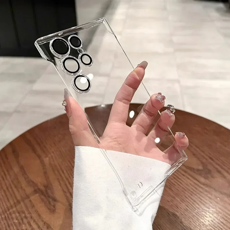 Transparente, rahmenlose Handyhülle für Samsung Galaxy S25 S24 Plus S23 S22 Ultra, Kameraobjektivschutz, stoßfeste Abdeckung