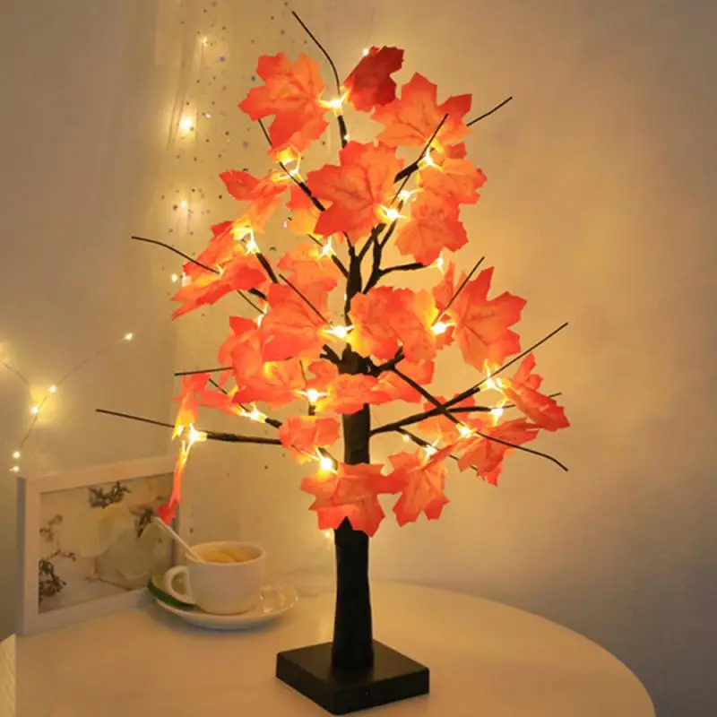 LED Maple Leaf Tree Night Light USB&Battery Thanksgiving Halloween Tree Lamp Simulation Landscape Lamp For Garden Holiday Decor