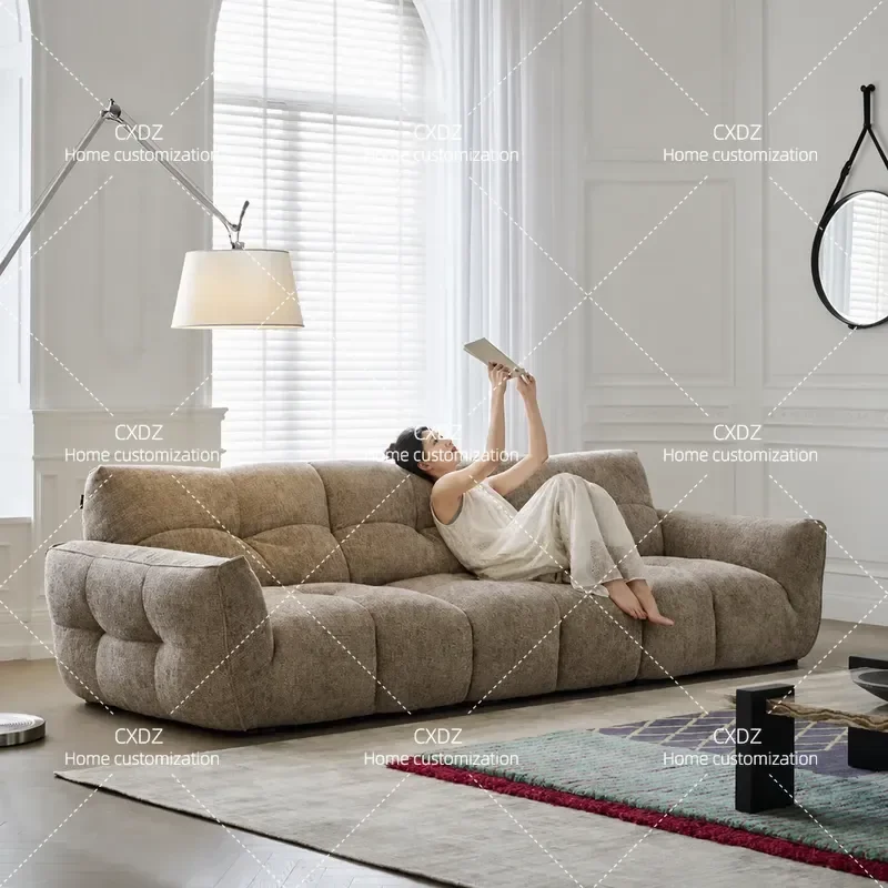 Chocolate Fabric Sofa Modern Simple Retro Straight Design for Living Room Antique Style Comfortable Seating Furniture
