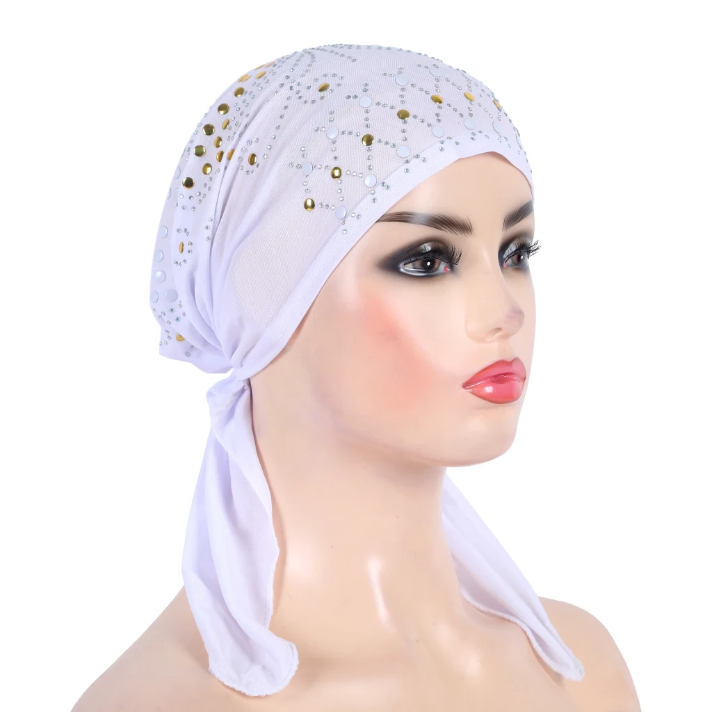 H089 fashion turban hijab with many sequins stones muslim hijabi scarf islamic headscarf hat amira pull on headwrap