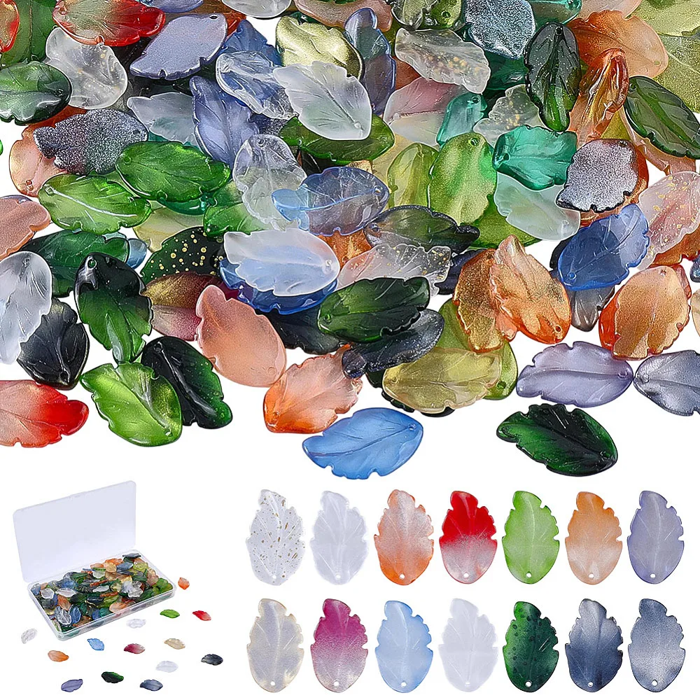 200pcs Leaf Lampwork Beads 20Colors Bulk Transparent Green Glass Spacer Beads Leaves Pendant Charms Bead for Bracelets Necklaces