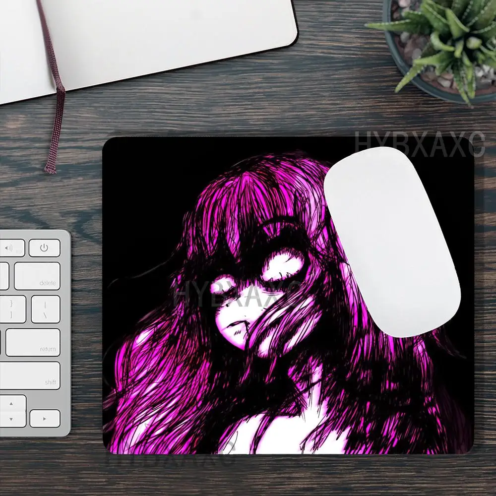 

HYBXAXC Small Mouse Pad Rubber Non-slip For Office Gaming Pink Black Dark Girl Sketch Style Desk Mat