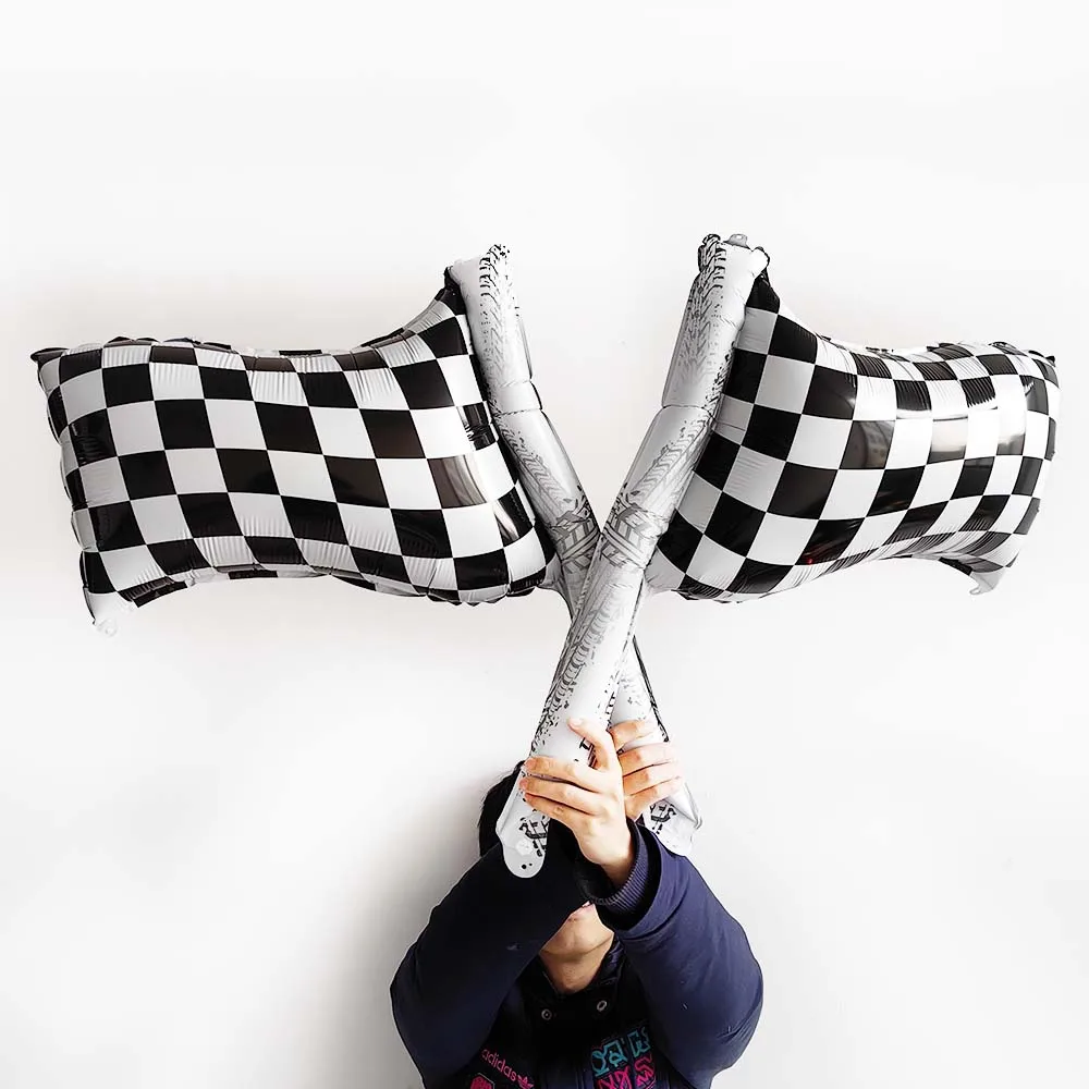 Globo con bandera a cuadros para fiesta de cumpleaños de coche de carreras,  globo con números, image size:1000x1000