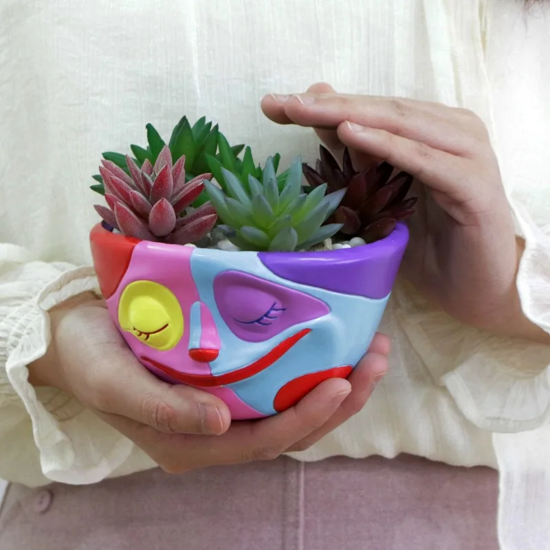

Creative Resin Face Flowerpot Ornaments Outdoor Balcony Villa Succulent Plant Bonsai Pot Crafts Garden Decoration Accessories