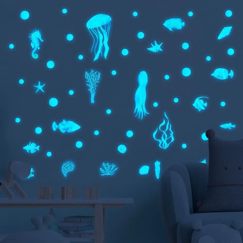 Children's Room Art Mural Undersea Scenery Background Wall Luminous Sticker Nightlight Decal Sea Animal Wallpaper Glow Stickers