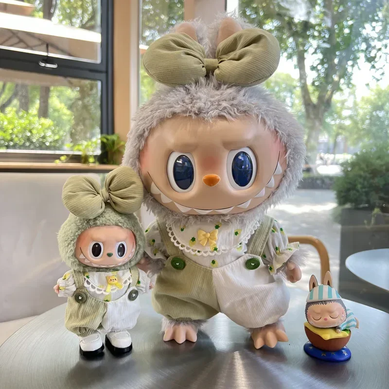 Labubu Rubble Vinyl Plush Doll First and Second Generation Spring Wild Summer Trendy Play Color Blocked Strap Pants Set