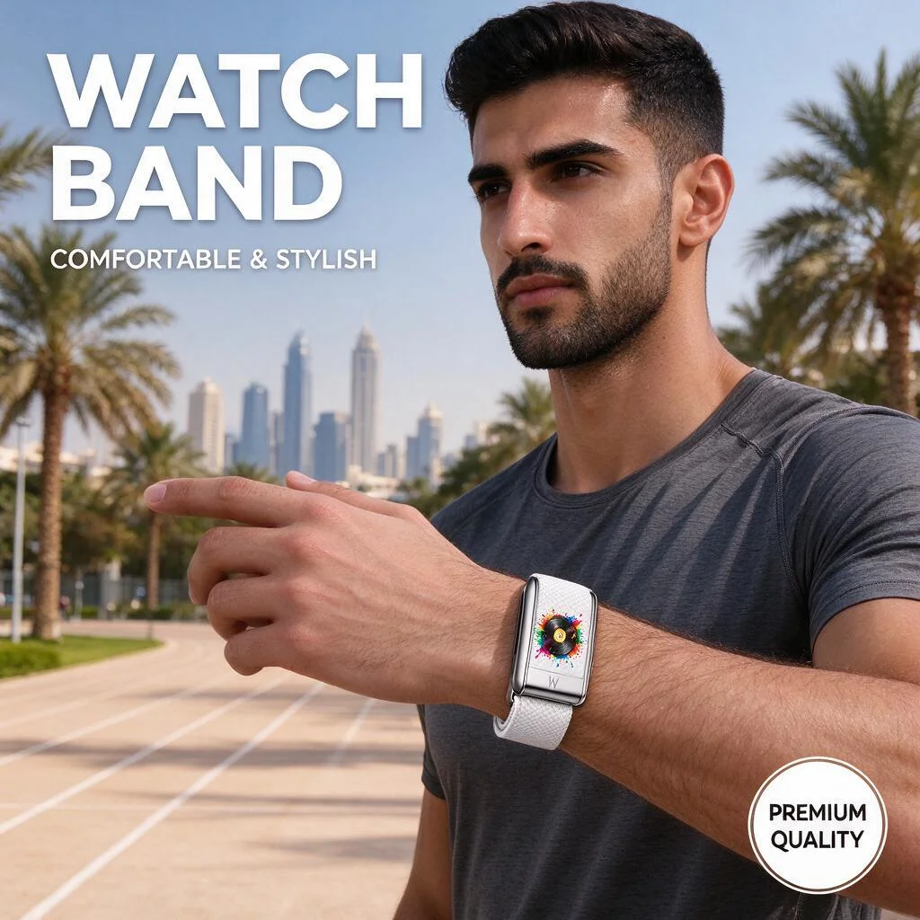 WHOOP 5.0 MG Compatible White Background Rainbow Music Graphic Nylon Woven Replacement Wristband Vinyl Record Art Print