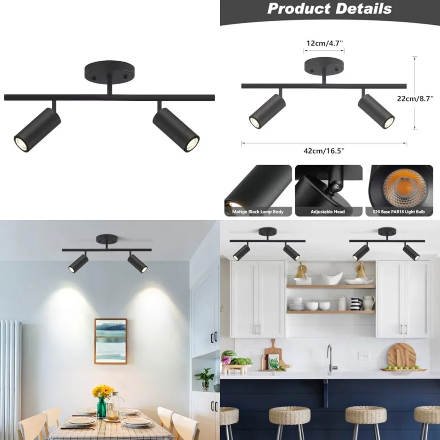 

Lighting Modern 2 Light Track Lighting Kit Matte Black Track Lighting Fixtures Flush Mount Ceiling Spot Lights Indoor Adjustabl