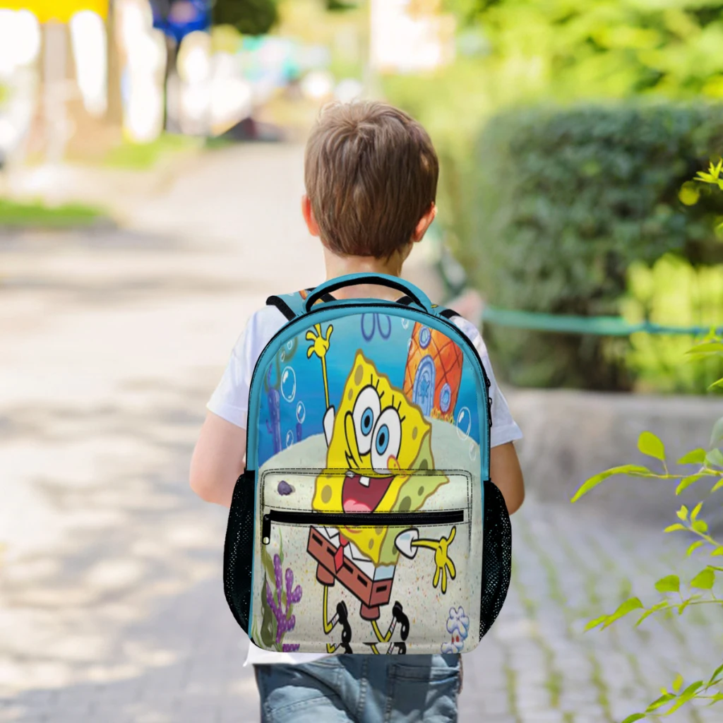 Bonito Spongebob Padrão School Bag, desenhos animados mochila impressão, elegante, novo, 17"