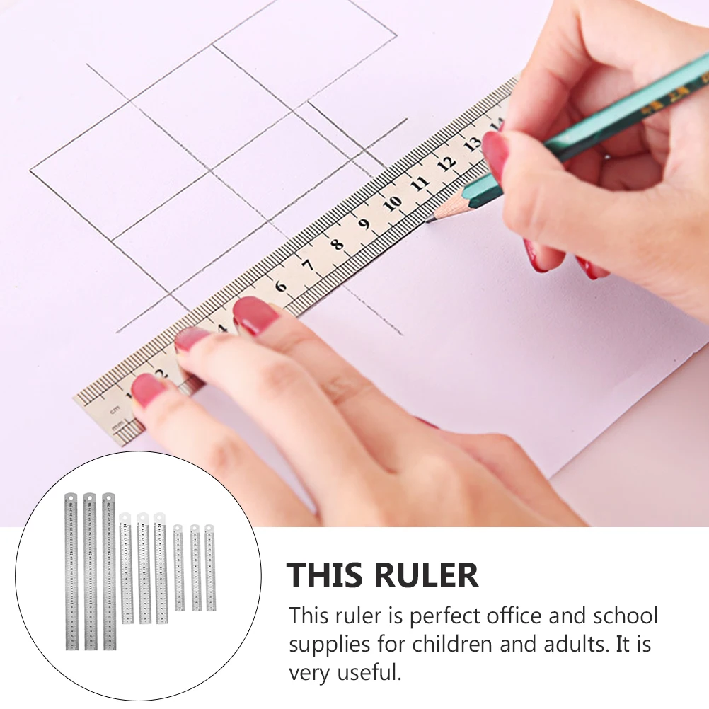 

9 Pcs Stainless Steel Ruler Classroom Rulers Students Straight Scale Drawing Office