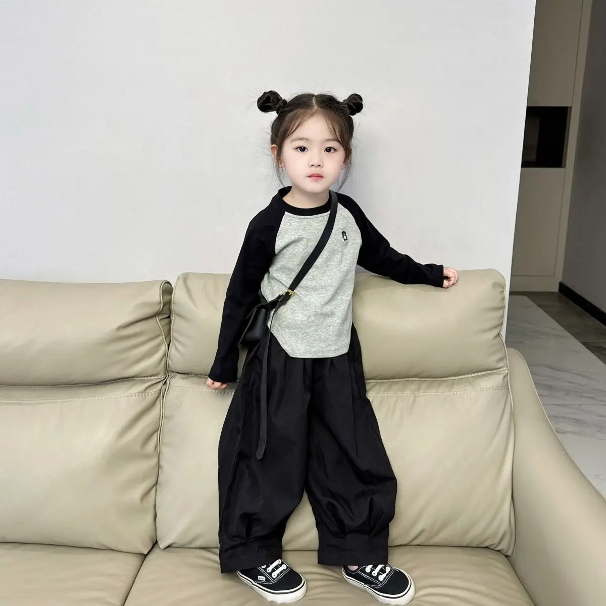 

Summer Children Black Suit Long Sleeved Little Girls Clothing Two Piece Set Birthday Vacation Outfits For Women Sets Cottons