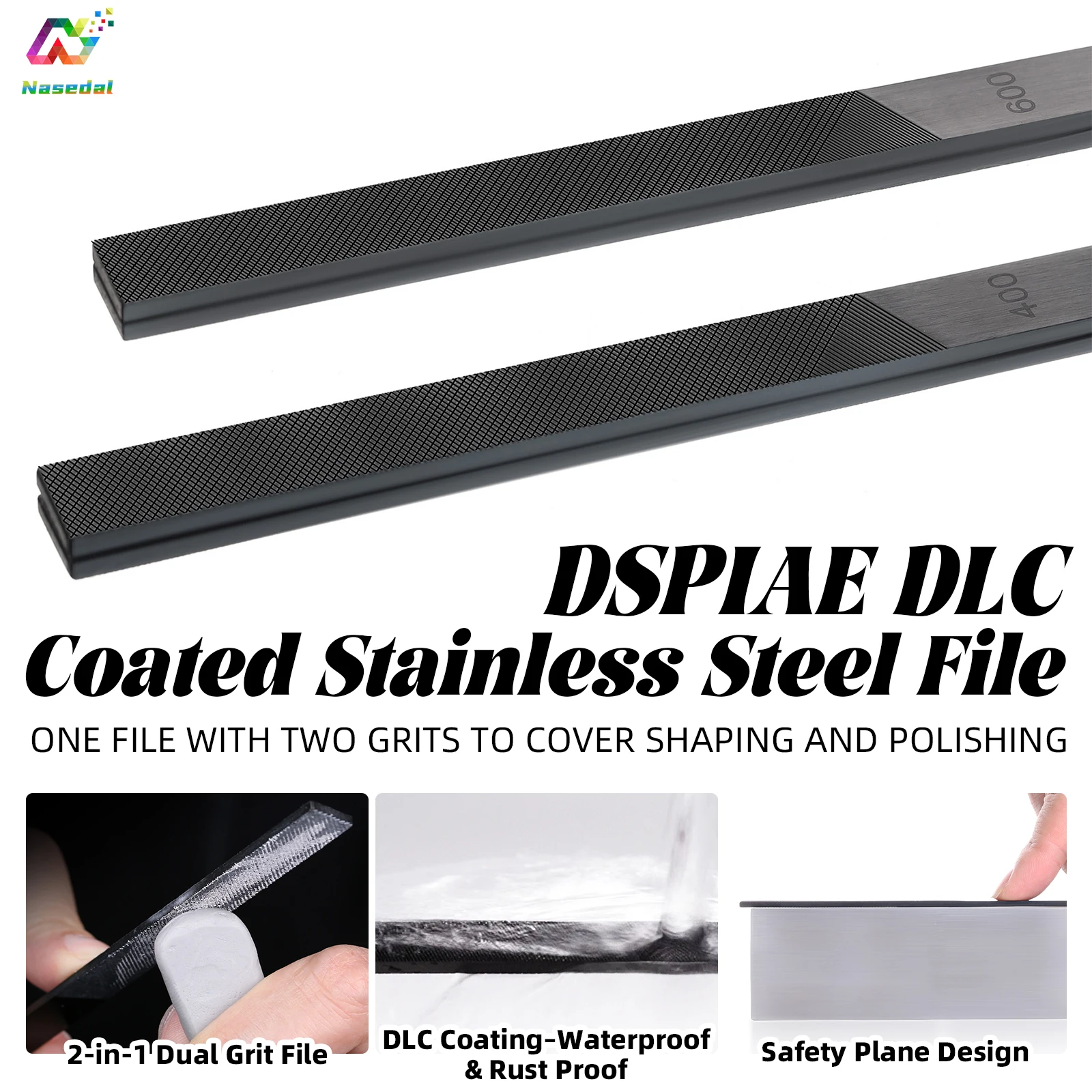 DSPIAE AT-FX01 AT-FX02 DLC Coated Stainless Steel File for Gundam Resin Model Coarse Fine Grinding Polishing Shaping Repair Tool