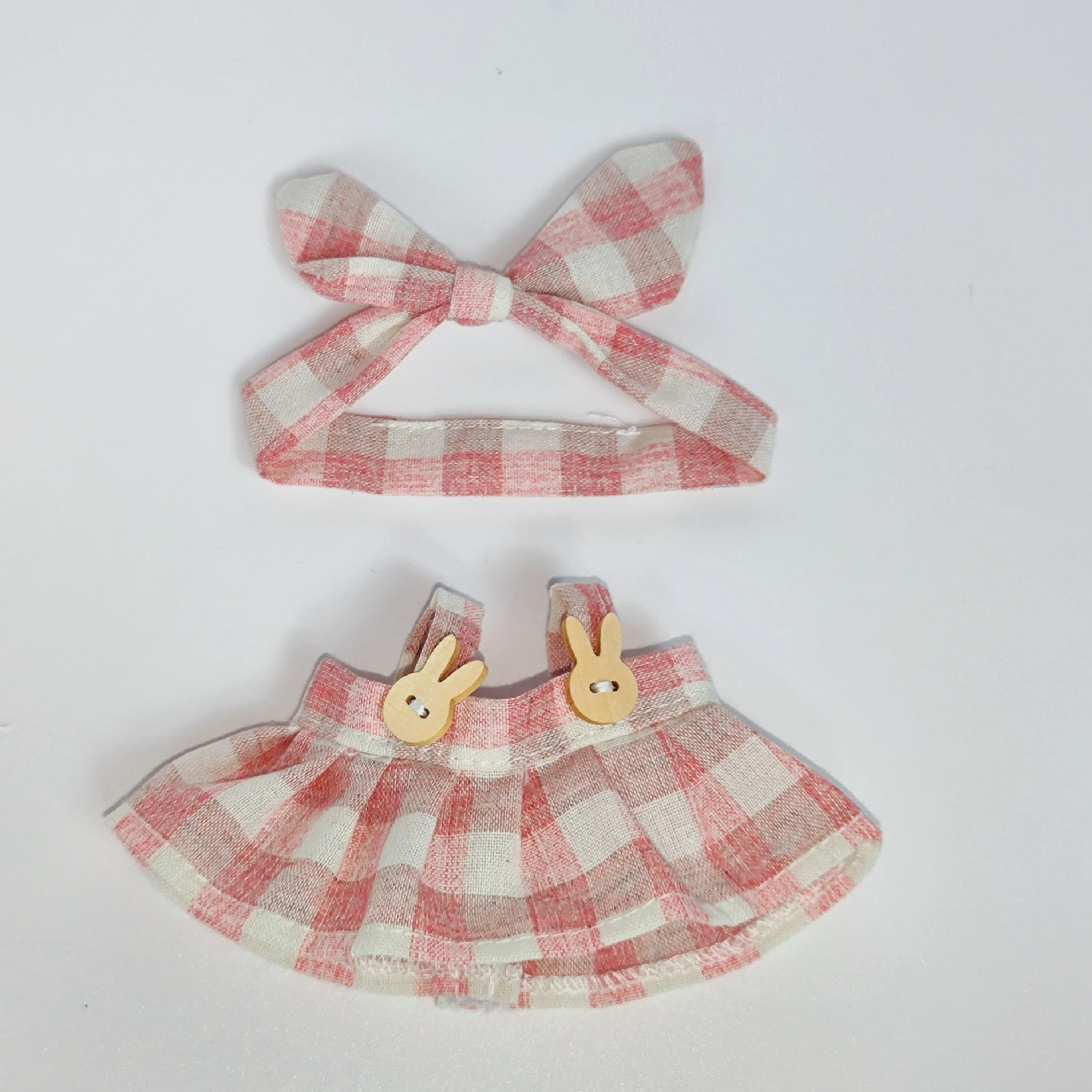 Mini Plush Doll'S Clothes Outfit Accessories For Labubu Idol V1 V2 sitting party Candy plaid skirt headband set Clothing Gift