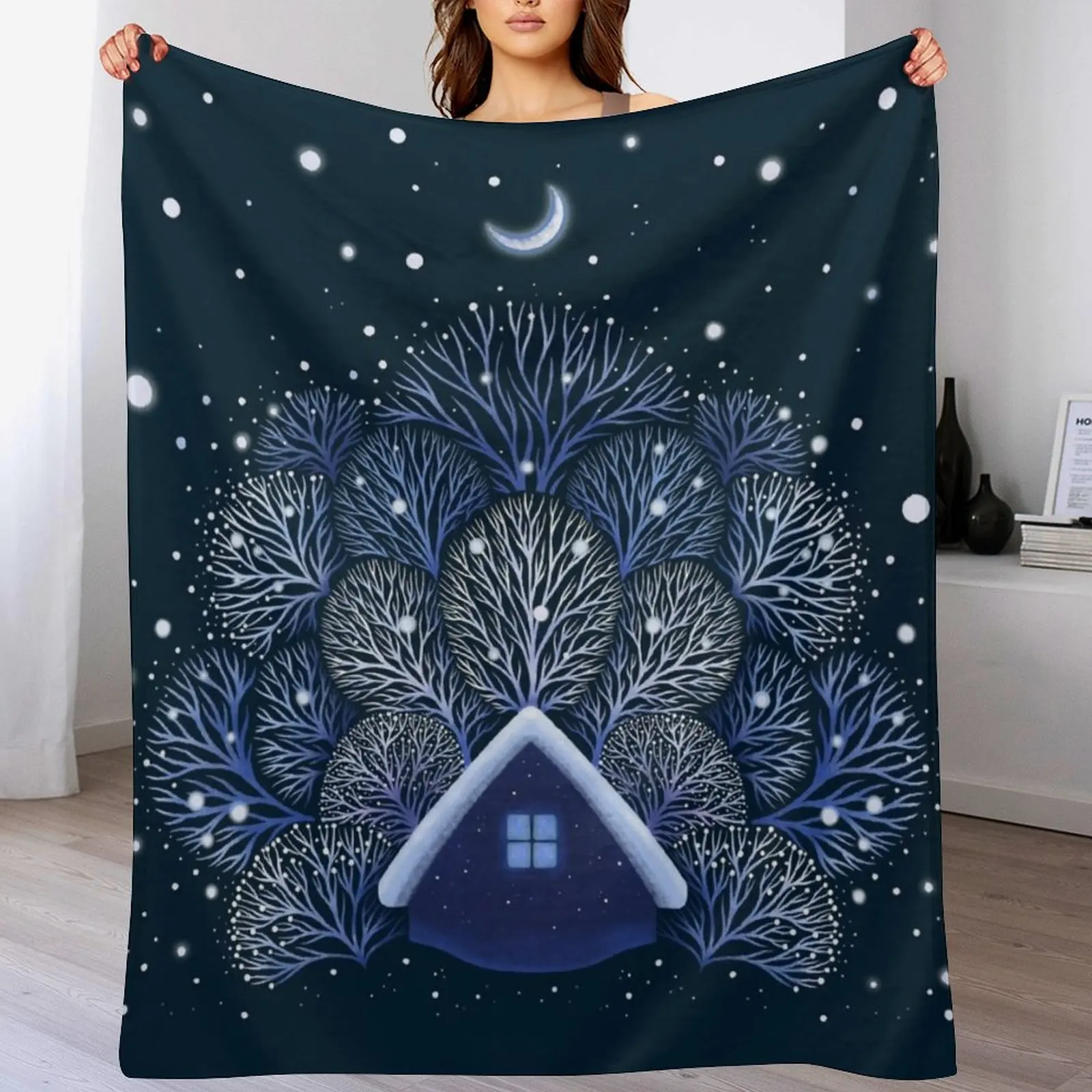 

Tiny House - Snowy Night Throw Blanket Decorative Throw Decoratives Beautifuls Blankets