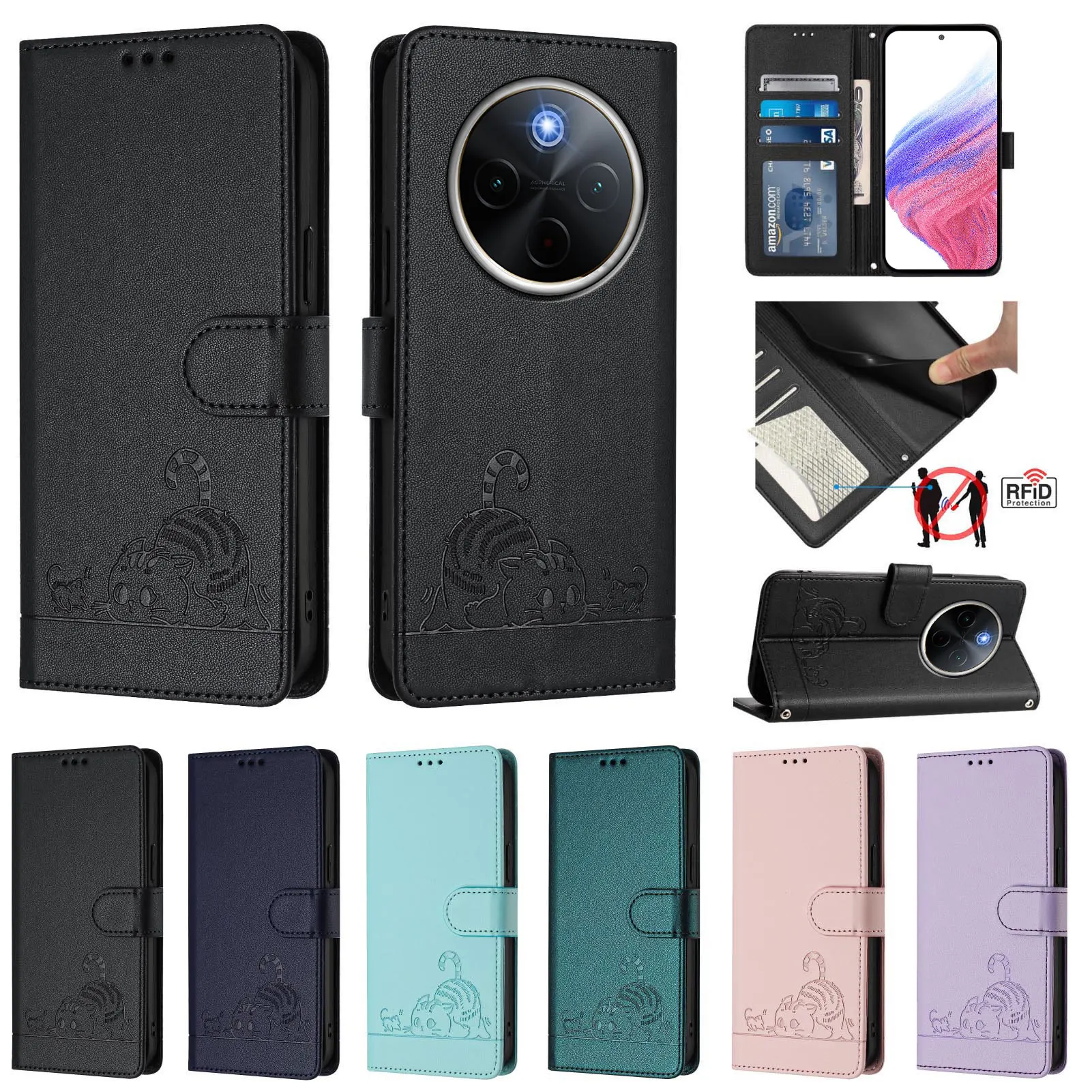 Кожаный чехол-флип для VIVO Y400 Pro, Y400, Y300 Pro Plus, Y300 Pro, Y300t, Y300, Y200e, Y100 с отделением для карт и функцией кошелька