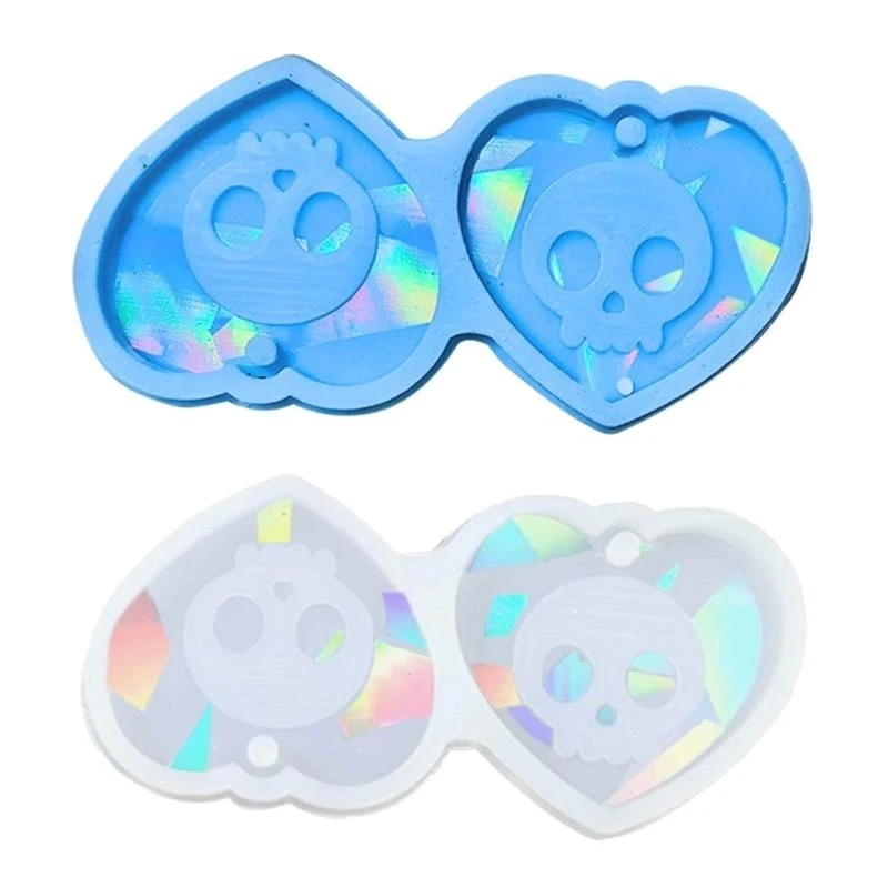 Silicone Mold with Hole Skull Light Effect Keychain Pendant Mold Epoxy Casting Heart Epoxy Mold Earring Charm Mold