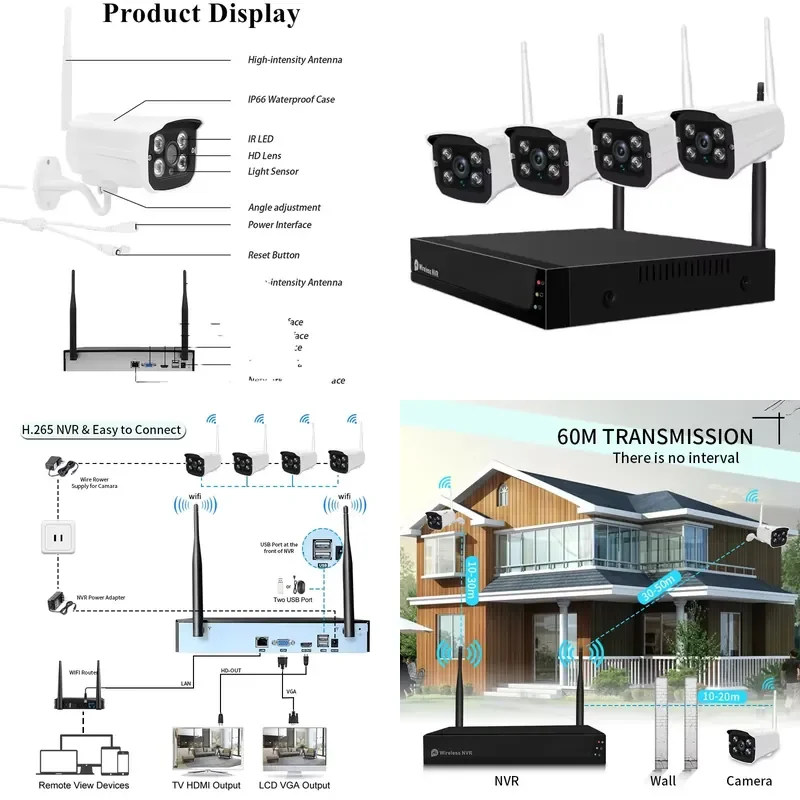 Smart 4CH 1080P H.265 Wireless CCTV System with Cloud Storage and App Control for Home Security