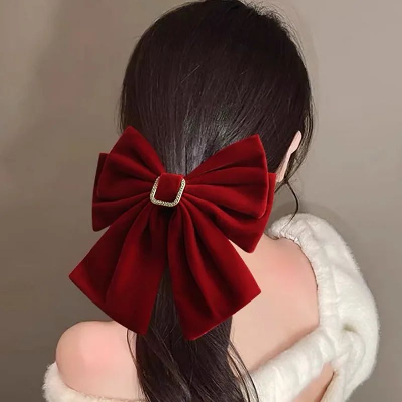 2024 New Velvet Bow Hair Clip For Women big red bowknot hairclip girls large black hair bow barettes lady hairpin accessories