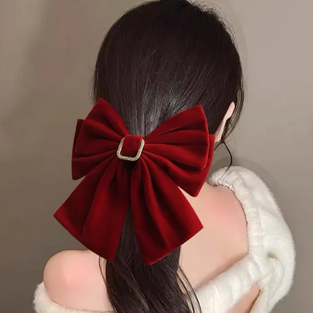 2024 nowa aksamitna kokarda spinka do włosów dla kobiet duża czerwona kokarda do włosów spinka dziewczęca duża czarna spinki kokardki damskie  kokardki do wlosow szpilki do włosów