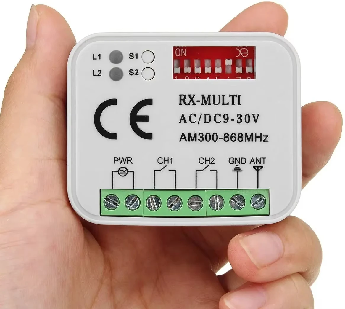 RX-MULTI Receiver Controller AC/DC 9V-30V 2CH 300MHz to 868MHz 433MHz Garage Door Opener / Gate Remote Control Receiver Switch