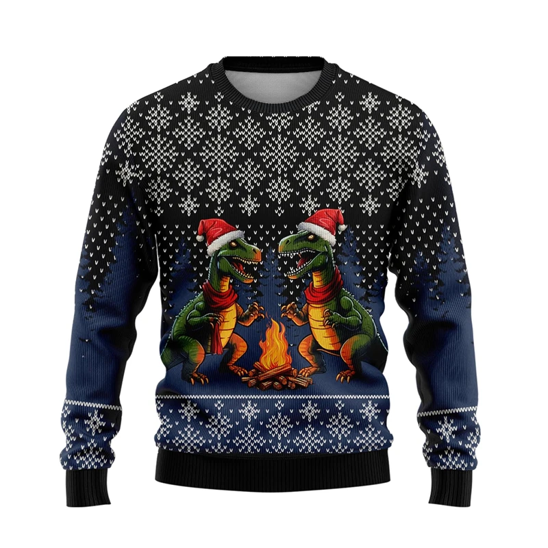 New In Funny Dinosaur Ugly Christmas Sweater Fashion Holiday Xmas 3D Printed Sweatshirt For Men Trend Streetwear Pullovers Tops