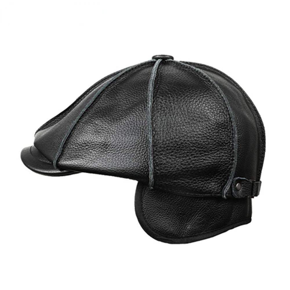 NEWSBOY CAP Real Leather Men Real Cowskin Leather Octagonal Hat Autumn Winter HIgh Quality Hats for Men Accessories