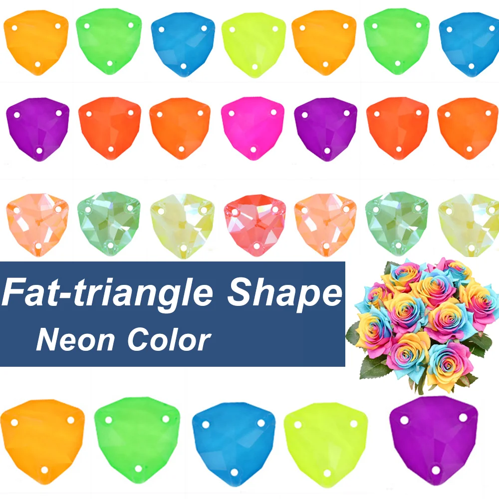 

Fat-triangle Shape Sew On Rhinestones Glitter Glass Neon Color Flatback Sewig Crystal for Needlework стразы пришивные