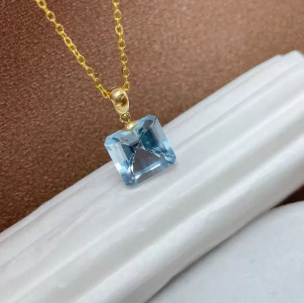18k gold jewelry pendants natural blue topaz pendant