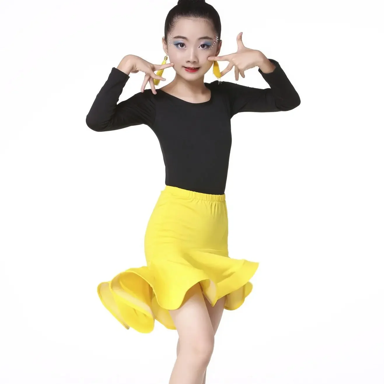 Robe de danse latine pour filles, Salsa Tango Rumba, compétition pour enfants, robe de danse de salle de bal, justaucorps de fête avec jupe sirène