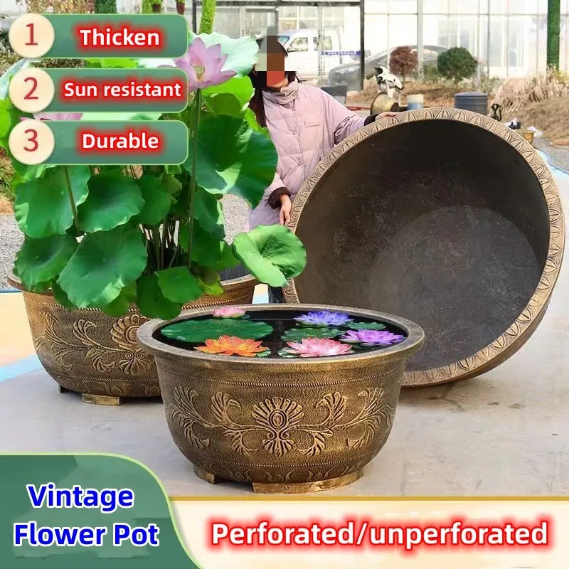 

﻿ 30/40/50/60CM Classical Resin Flower Pot Balcony Courtyard Tree Planting Pot Lotus Water Lily Landscape Plastic Flower Pots