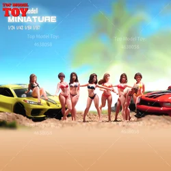 Painted Miniatures 1/24 1/64 1/43 1/87 Red Bikini Short Haire Girl Female Scene Figure Doll Unpainted Model For Car Vehicles