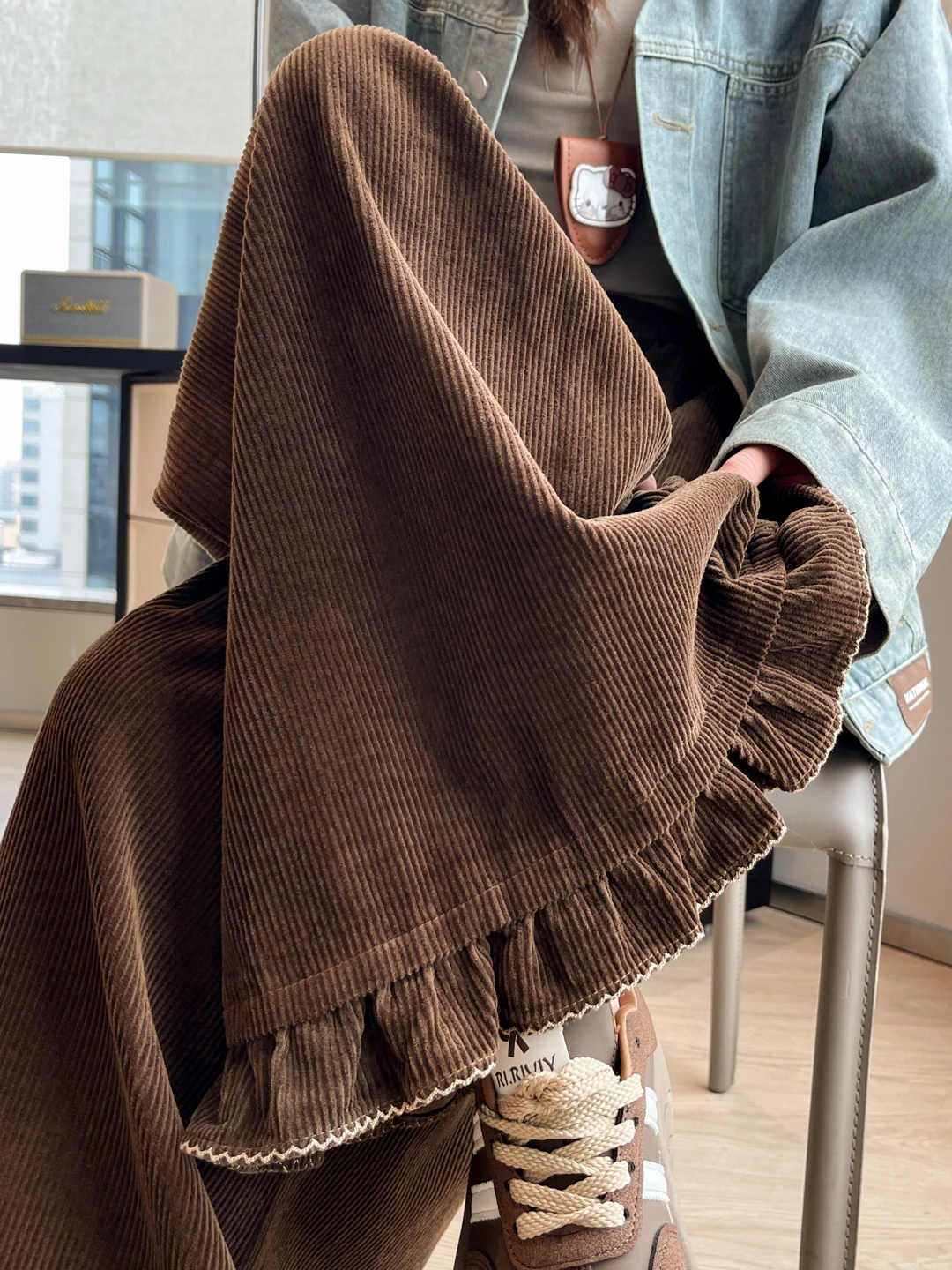 

Corduroy Flared Pants Women's Loose Slimming Patchwork Casual High Waist Elastic Korean Style Commute
