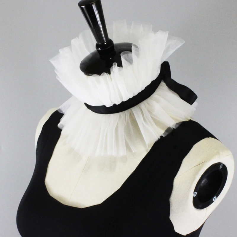49mc Frauen viktorianische Vintage Mesh Ruffen Ständer falscher Kragen Ribbon Bowknot Hals Ruff