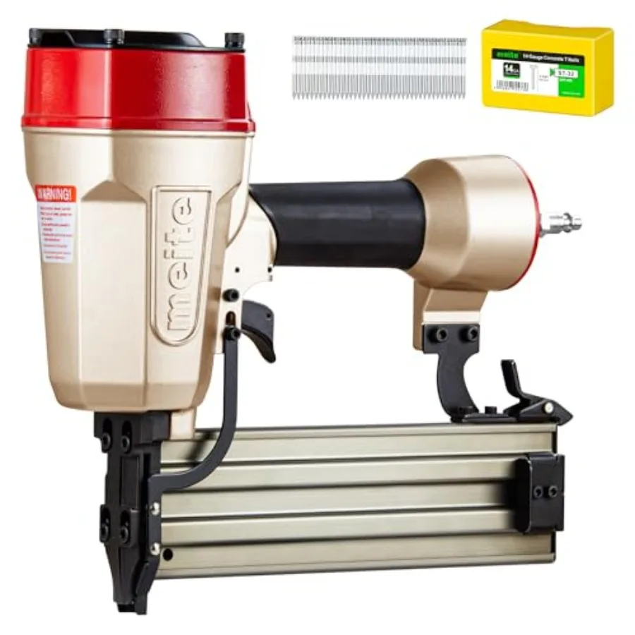 

Concrete Nail Gun with 400PCS 14 GA 1-1/4 Inch T Nails, Heavy Duty Pneumatic Concrete T-Nailer Gun for Plywood/Decking/Furring,